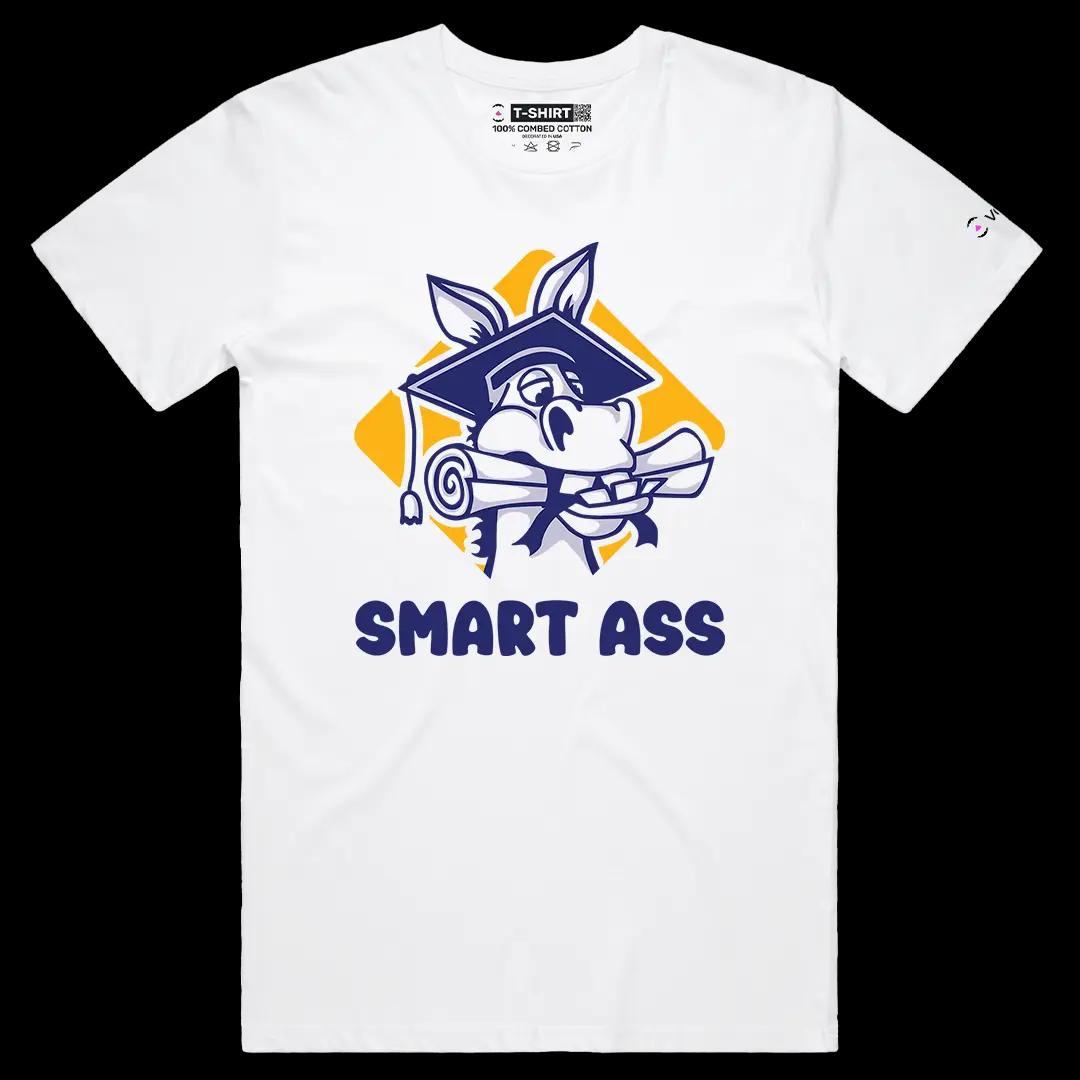 VOICEART White Male Regular Donkey with a Diploma Funny Animals Graphic Tee Short Combed Cotton T-Shirt for Men and Women
