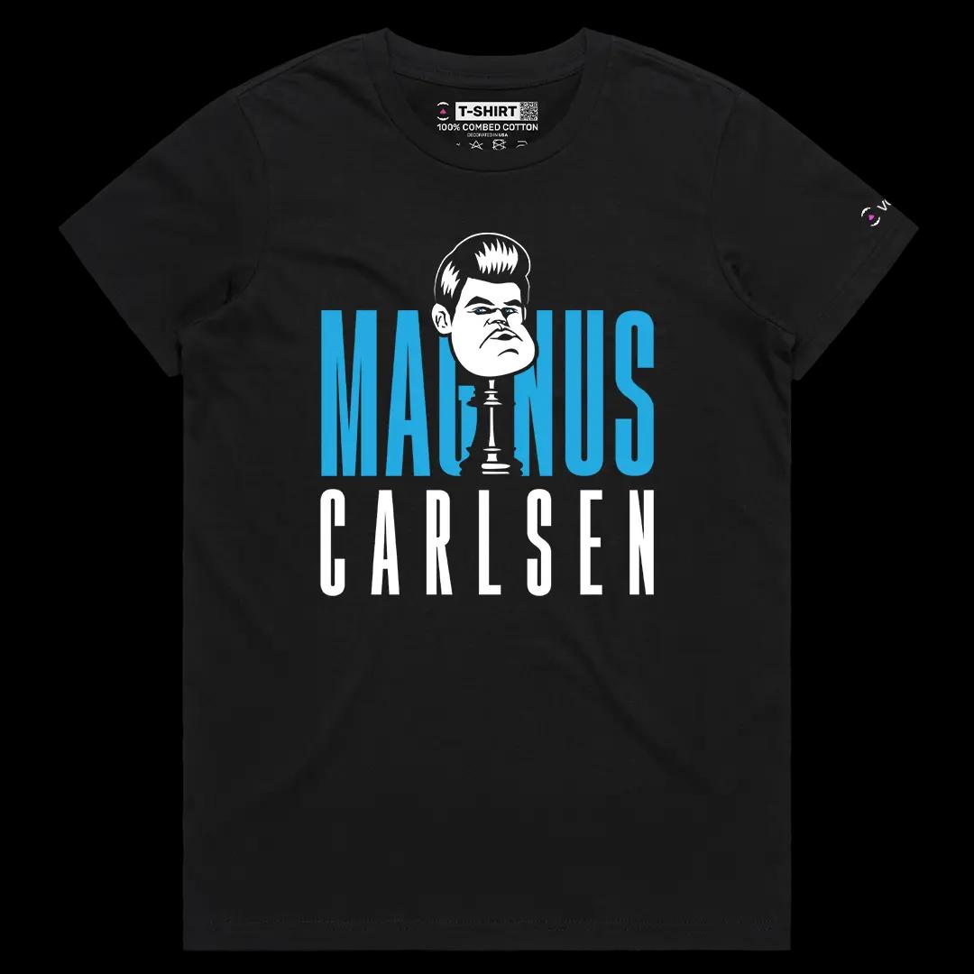 VOICEART Black Female Regular King Carlsen Sports Graphic Tee for Chess Fans Short Sleeve Cotton T-Shirt for Men and Women