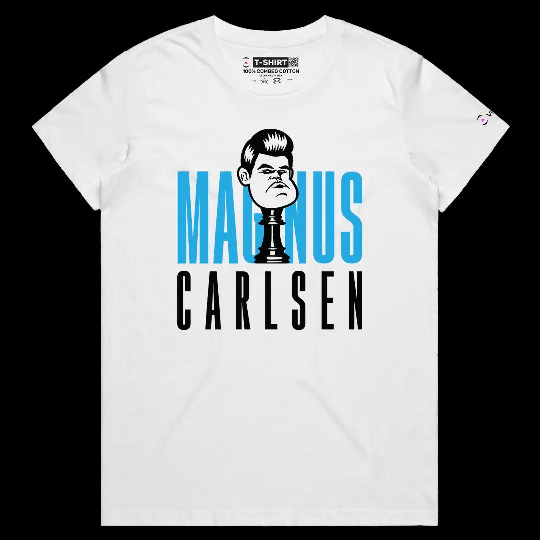VOICEART White Female Regular King Carlsen Sports Graphic Tee for Chess Fans Short Sleeve Cotton T-Shirt for Men and Women