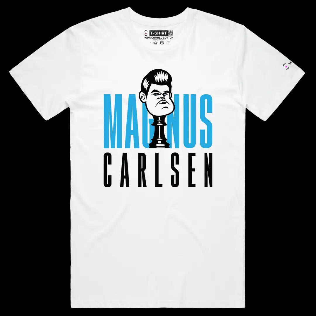 VOICEART White Male Regular King Carlsen Sports Graphic Tee for Chess Fans Short Sleeve Cotton T-Shirt for Men and Women