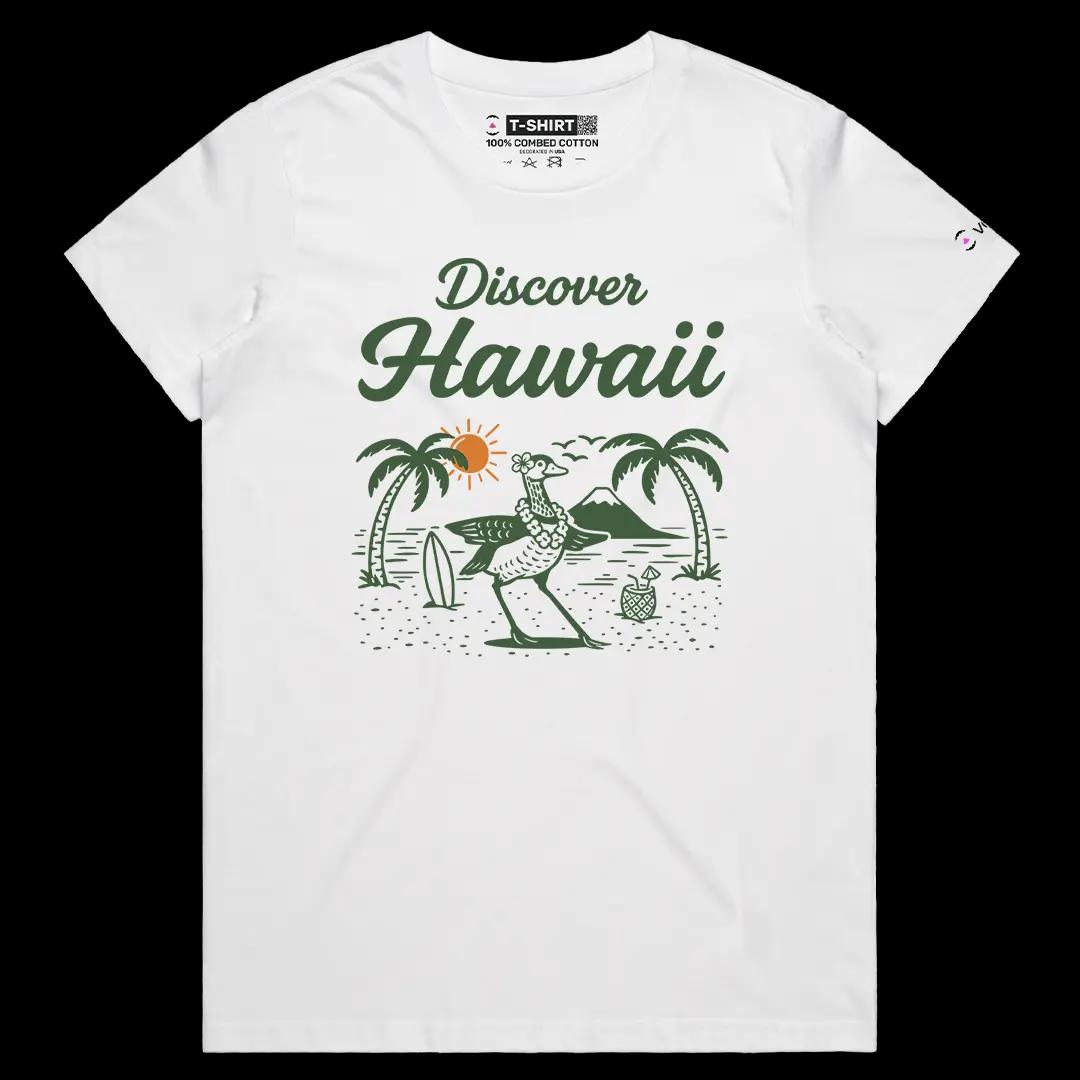 VOICEART White Female Regular Welcome to Hawaii Lifestyle Graphic Tee Short Sleeve Combed Cotton T-Shirt for Men and Women