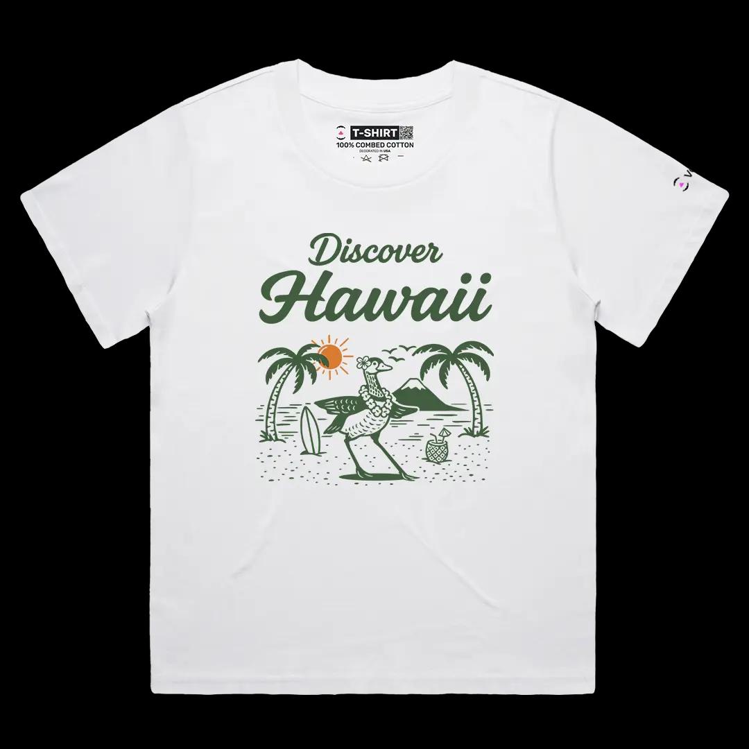 VOICEART White Female Loose Welcome to Hawaii Lifestyle Graphic Tee Short Sleeve Combed Cotton T-Shirt for Men and Women