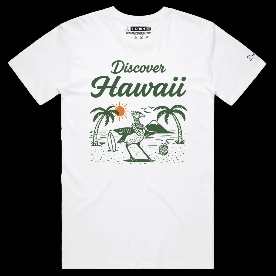 VOICEART White Male Regular Welcome to Hawaii Lifestyle Graphic Tee Short Sleeve Combed Cotton T-Shirt for Men and Women