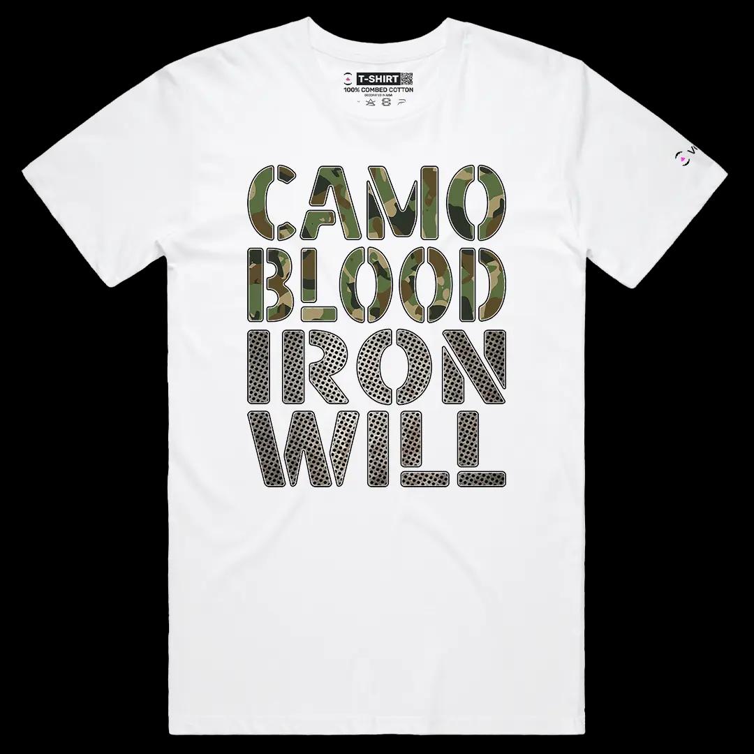 VOICEART White Male Regular Iron Will Army Tribute Graphic Tee for Holidays Short Sleeve Cotton T-Shirt for Men and Women