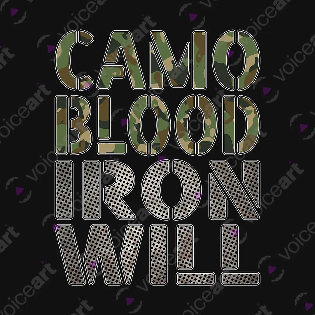 VOICEART Black Watermark Iron Will Army Tribute Graphic Tee for Holidays Short Sleeve Cotton T-Shirt for Men and Women