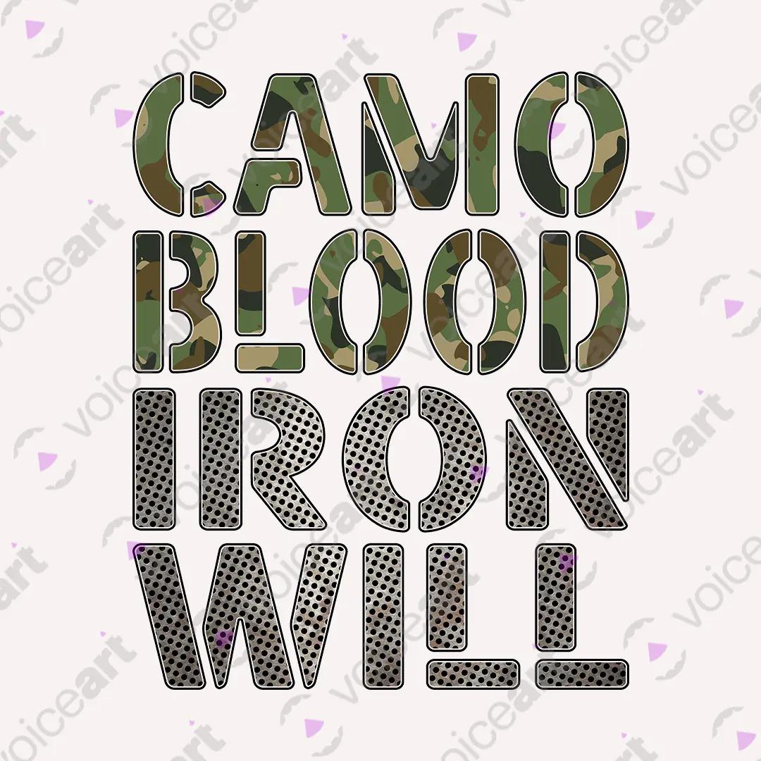VOICEART White Watermark Iron Will Army Tribute Graphic Tee for Holidays Short Sleeve Cotton T-Shirt for Men and Women