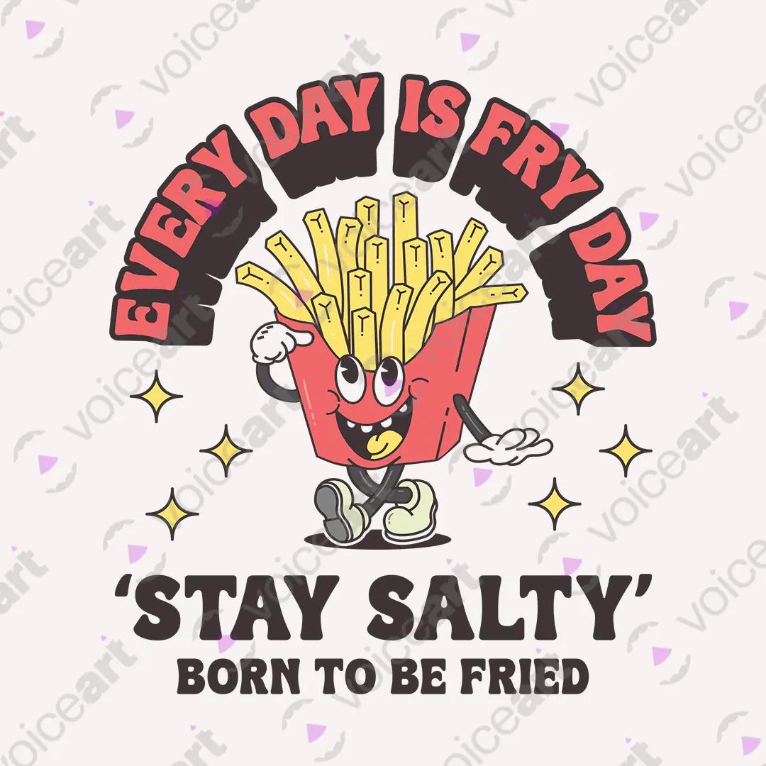 VOICEART White Watermark Every Day Is Fry Day Funny Graphic Tee for Food Lovers Short Cotton T-Shirt for Men and Women