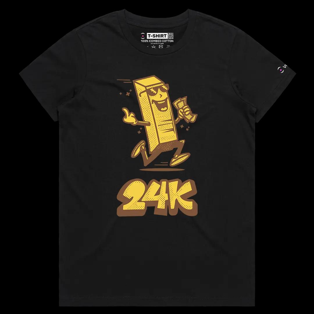 VOICEART Black Female Regular Gold Bars Clever T-Shirt with Premium Quality Graphic Design As Good As Gold 24K Tee