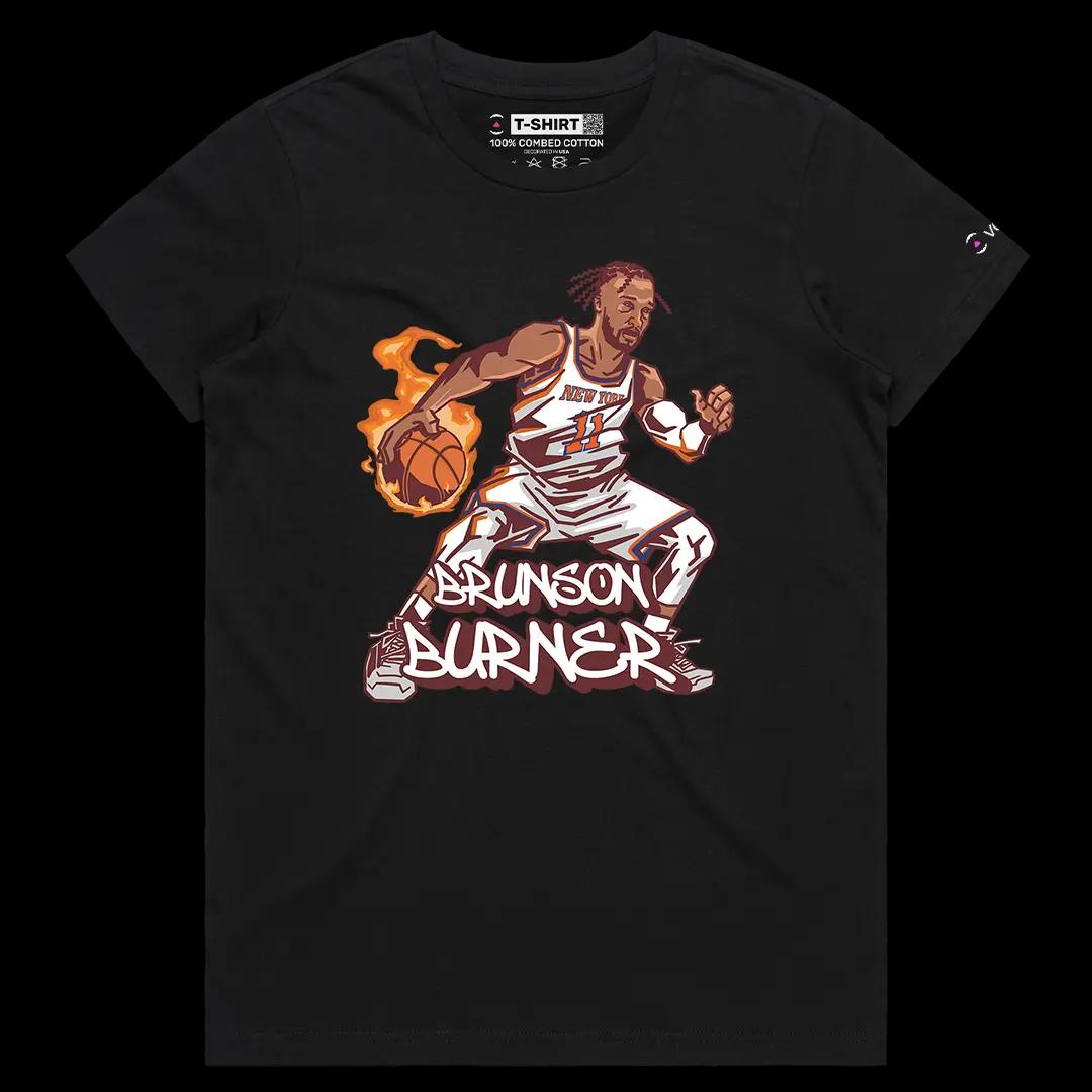 VOICEART Black Female Regular New York Burner Sports Graphic Tee for Basketball Fans Short Sleeve T-Shirt for Basketball Fans