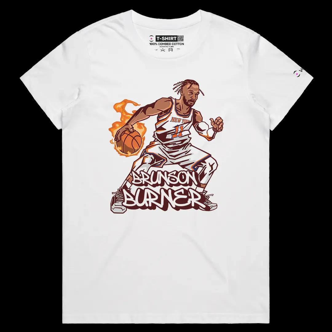 VOICEART White Female Regular New York Burner Sports Graphic Tee for Basketball Fans Short Sleeve T-Shirt for Basketball Fans