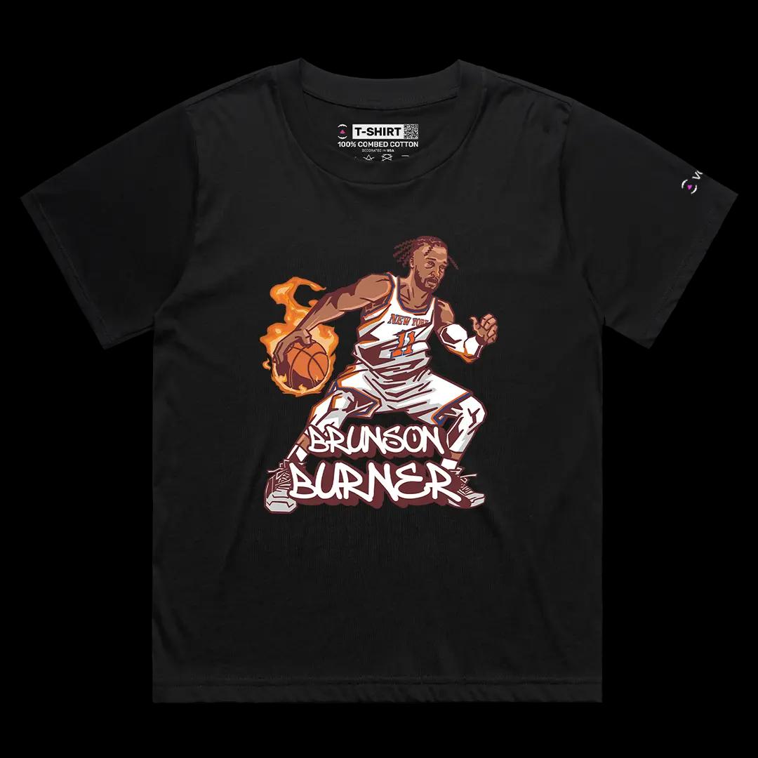 VOICEART Black Female Loose New York Burner Sports Graphic Tee for Basketball Fans Short Sleeve T-Shirt for Basketball Fans