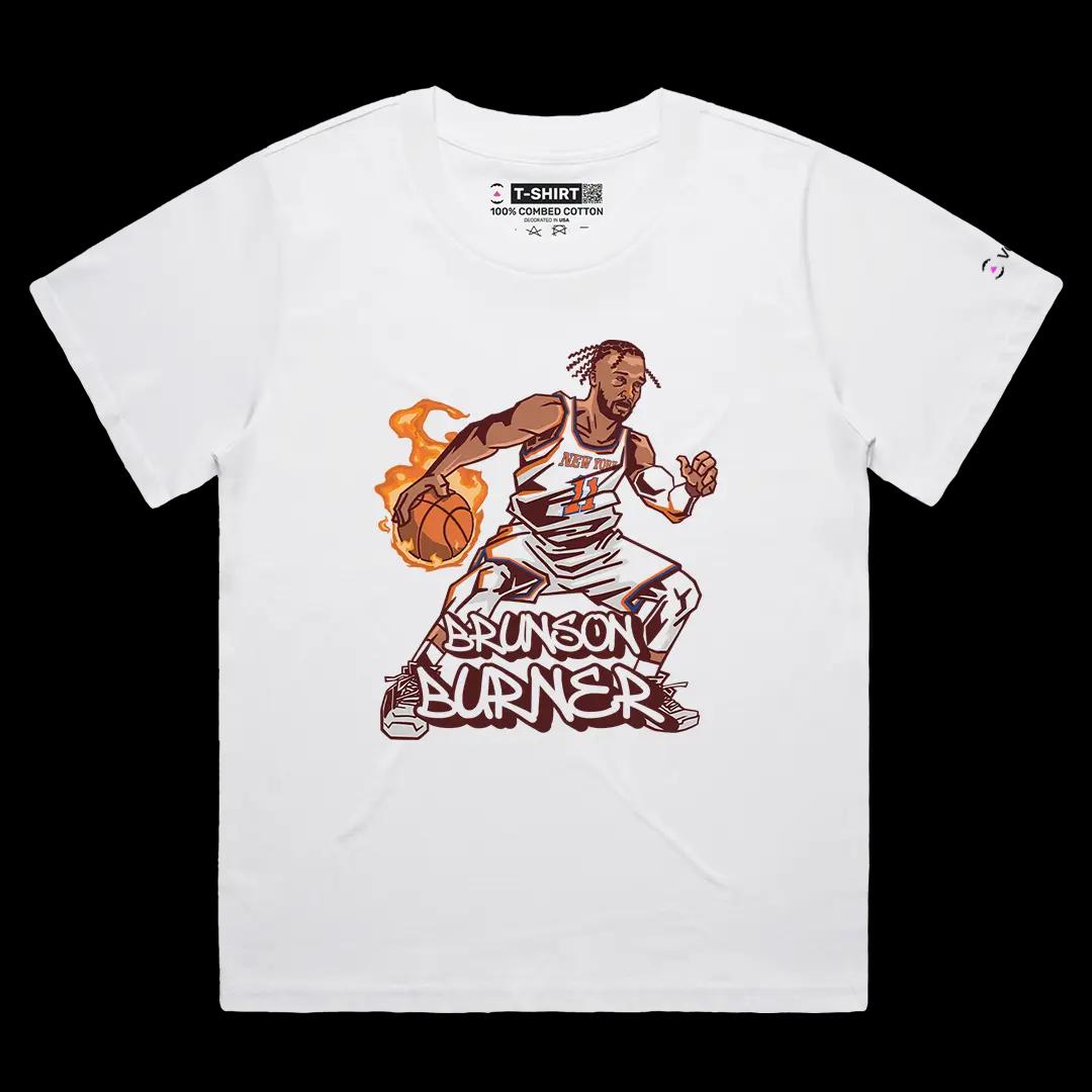 VOICEART White Female Loose New York Burner Sports Graphic Tee for Basketball Fans Short Sleeve T-Shirt for Basketball Fans