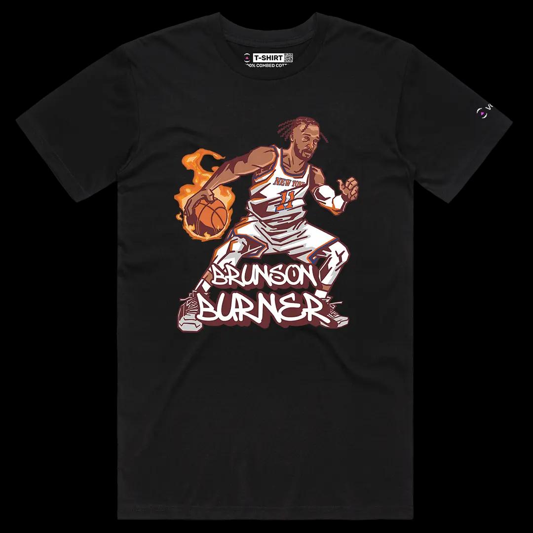 VOICEART Black Male Regular New York Burner Sports Graphic Tee for Basketball Fans Short Sleeve T-Shirt for Basketball Fans