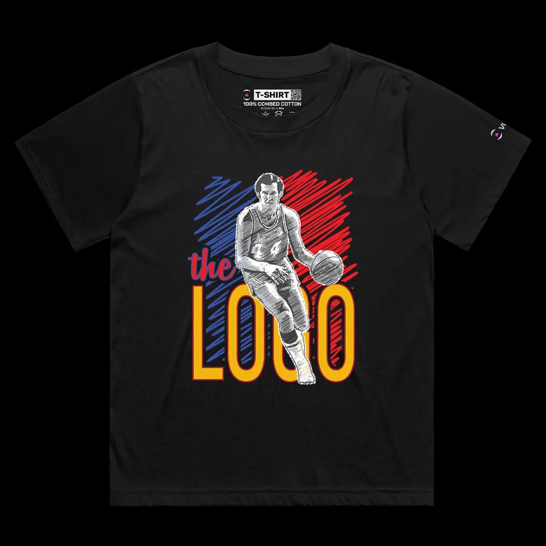 VOICEART Black Female Loose West The Logo Sports Graphic Tee for Basketball Fans Short Cotton T-Shirt for Men and Women