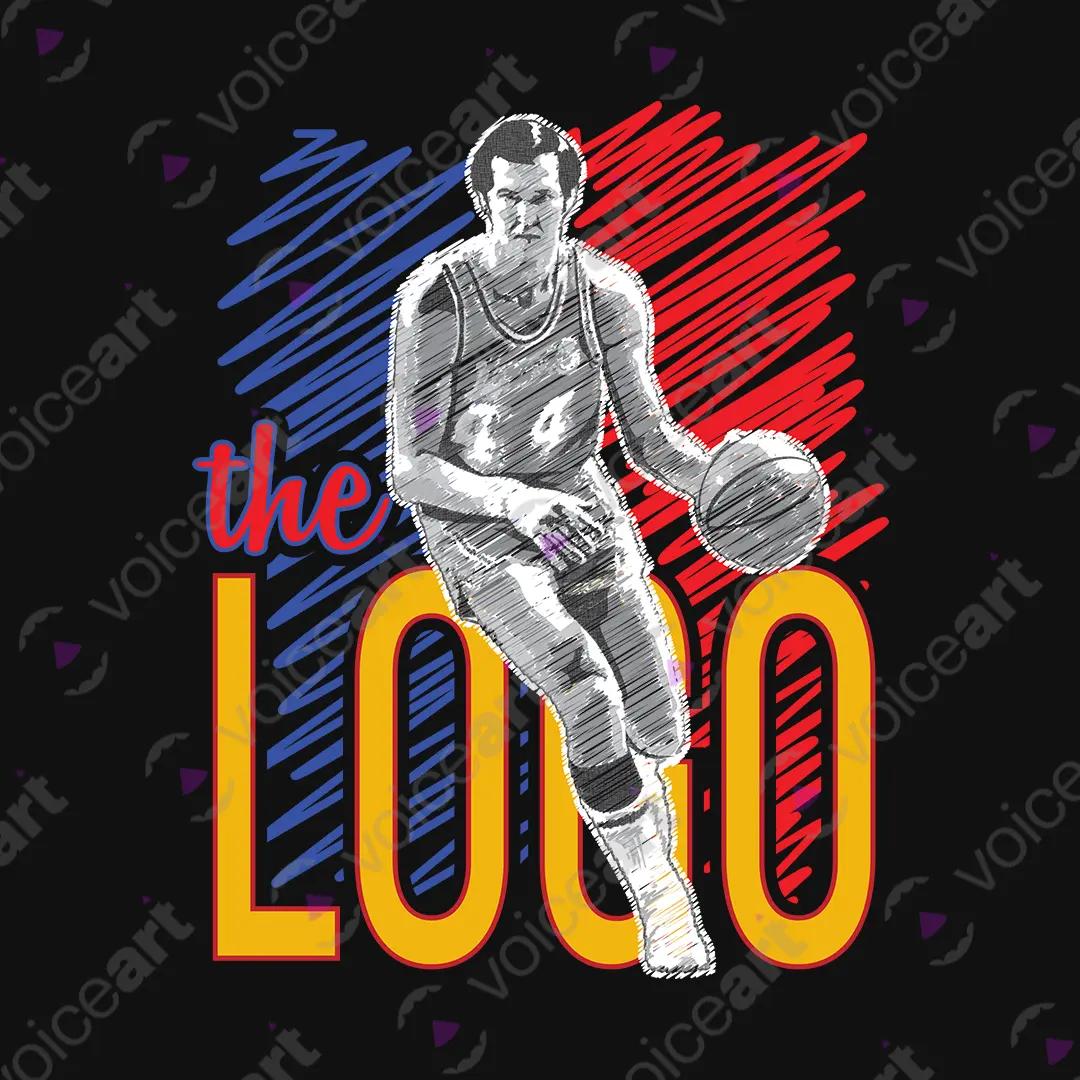 VOICEART Black Watermark West The Logo Sports Graphic Tee for Basketball Fans Short Cotton T-Shirt for Men and Women