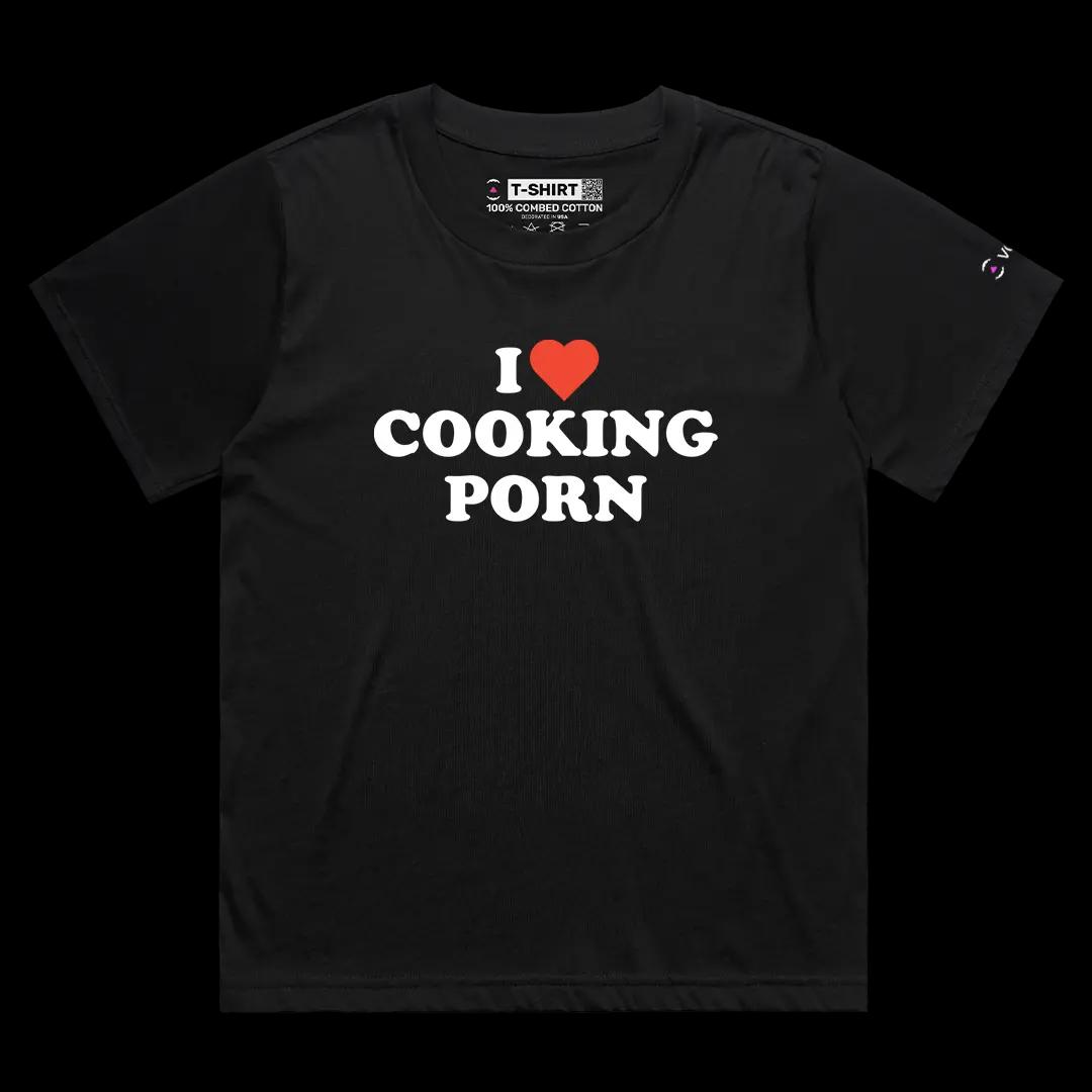 VOICEART Black Female Loose I Love Cooking Porn Funny Graphic Meme Tee Dark Humor Short Cotton T-Shirt for Men and Women