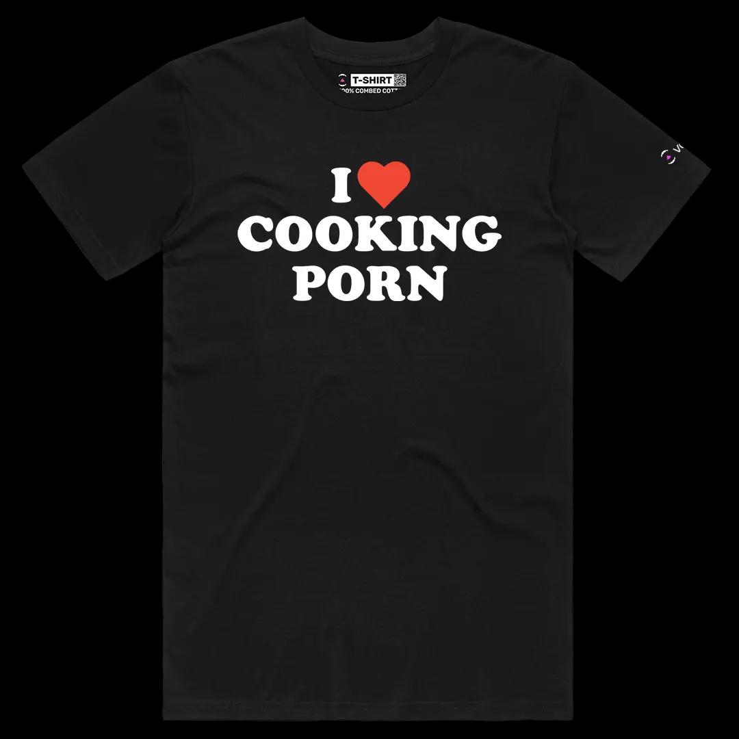 VOICEART Black Male Regular I Love Cooking Porn Funny Graphic Meme Tee Dark Humor Short Cotton T-Shirt for Men and Women