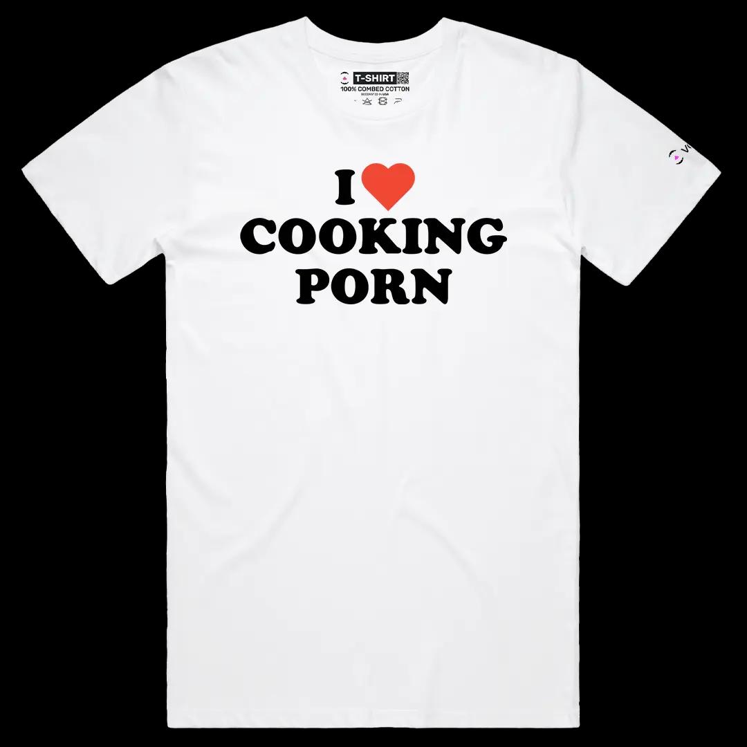VOICEART White Male Regular I Love Cooking Porn Funny Graphic Meme Tee Dark Humor Short Cotton T-Shirt for Men and Women