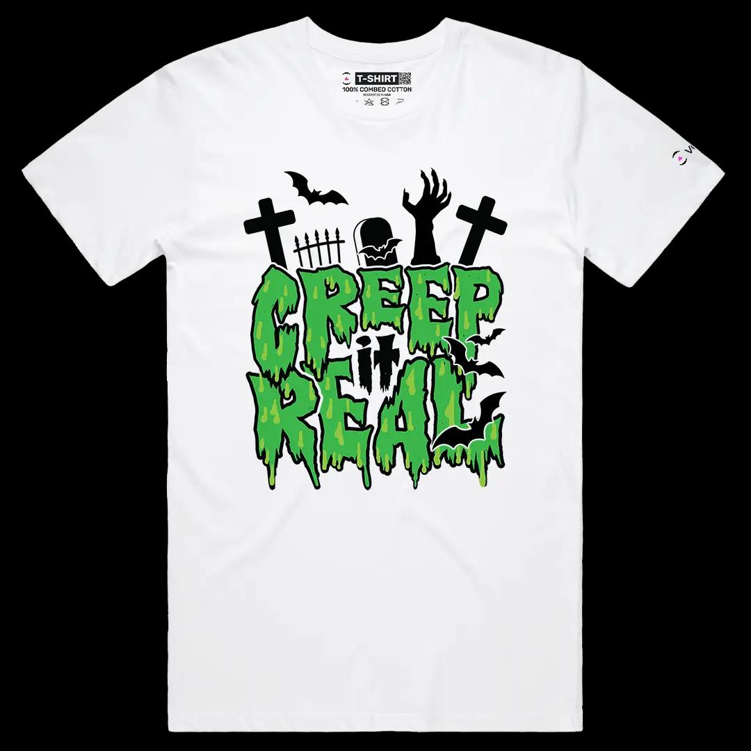 VOICEART White Male Regular Creep It Real Funny Holiday Graphic Tee for Halloween Short Sleeve T-Shirt for Men and Women
