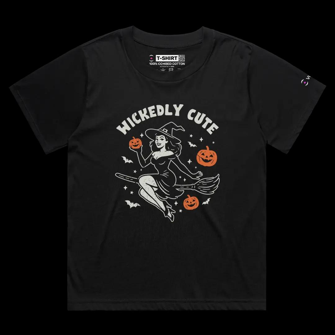 VOICEART Black Female Loose Wickedly Cute Witch Funny Graphic Tee for Halloween Short Sleeve T-Shirt for Men and Women