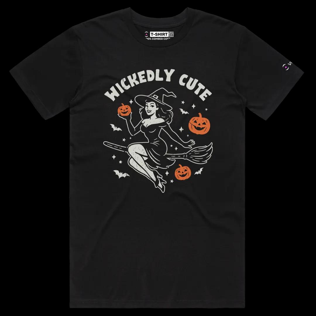 VOICEART Black Male Regular Wickedly Cute Witch Funny Graphic Tee for Halloween Short Sleeve T-Shirt for Men and Women