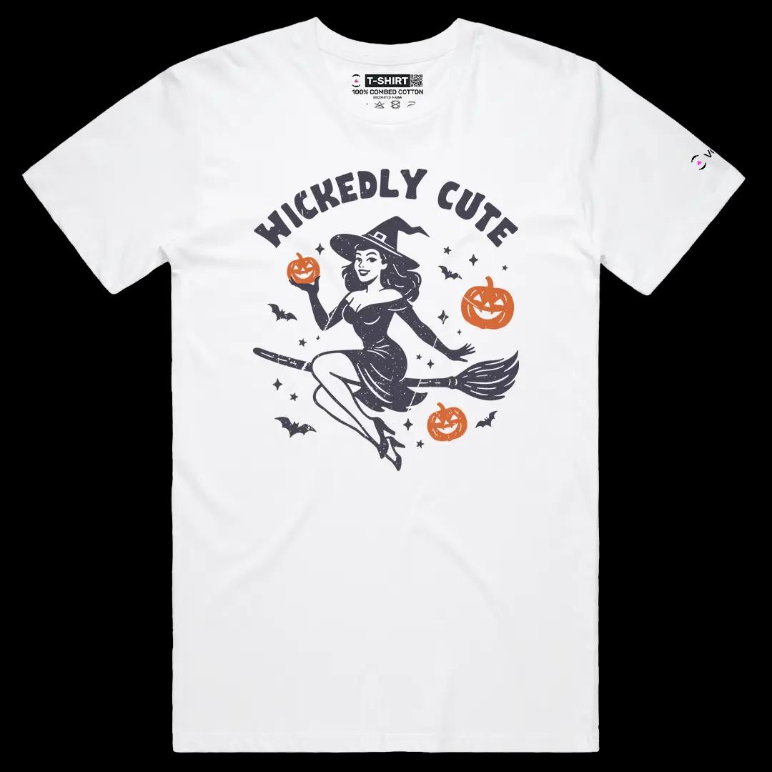 VOICEART White Male Regular Wickedly Cute Witch Funny Graphic Tee for Halloween Short Sleeve T-Shirt for Men and Women