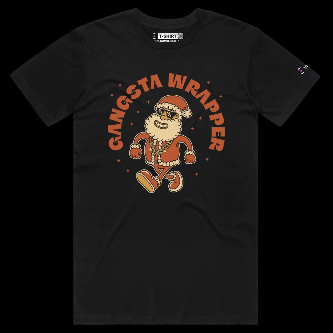 VOICEART Black Male Regular Santa Claus Rapper Funny Christmas Graphic Tee for Holidays Short Sleeve T-Shirt Men and Women
