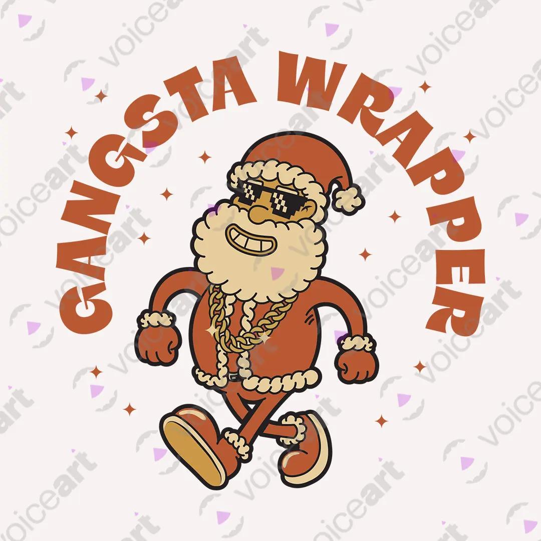 VOICEART White Watermark Santa Claus Rapper Funny Christmas Graphic Tee for Holidays Short Sleeve T-Shirt Men and Women