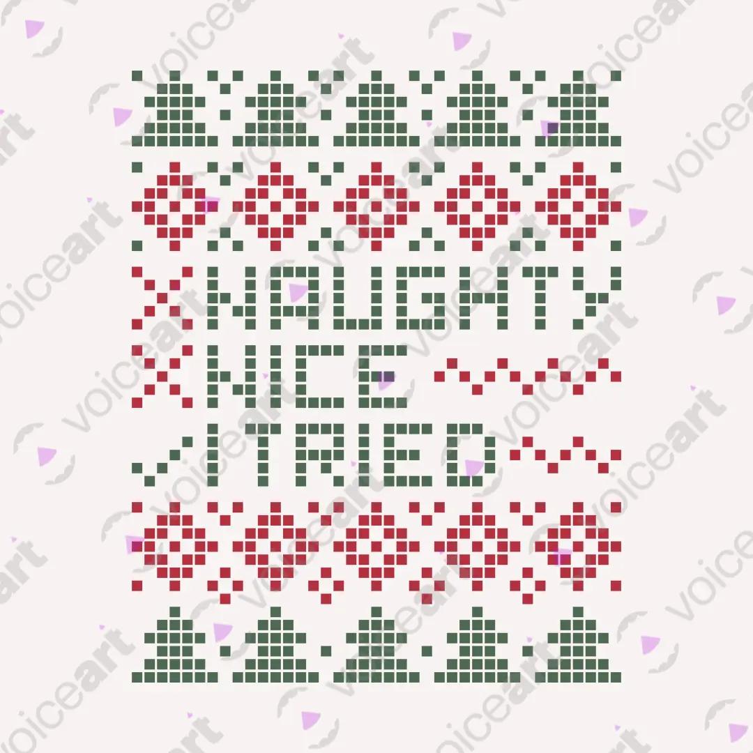 VOICEART White Watermark Naughty Nice I Tried Funny Christmas Graphic Tee for Holidays Short T-Shirt for Men and Women