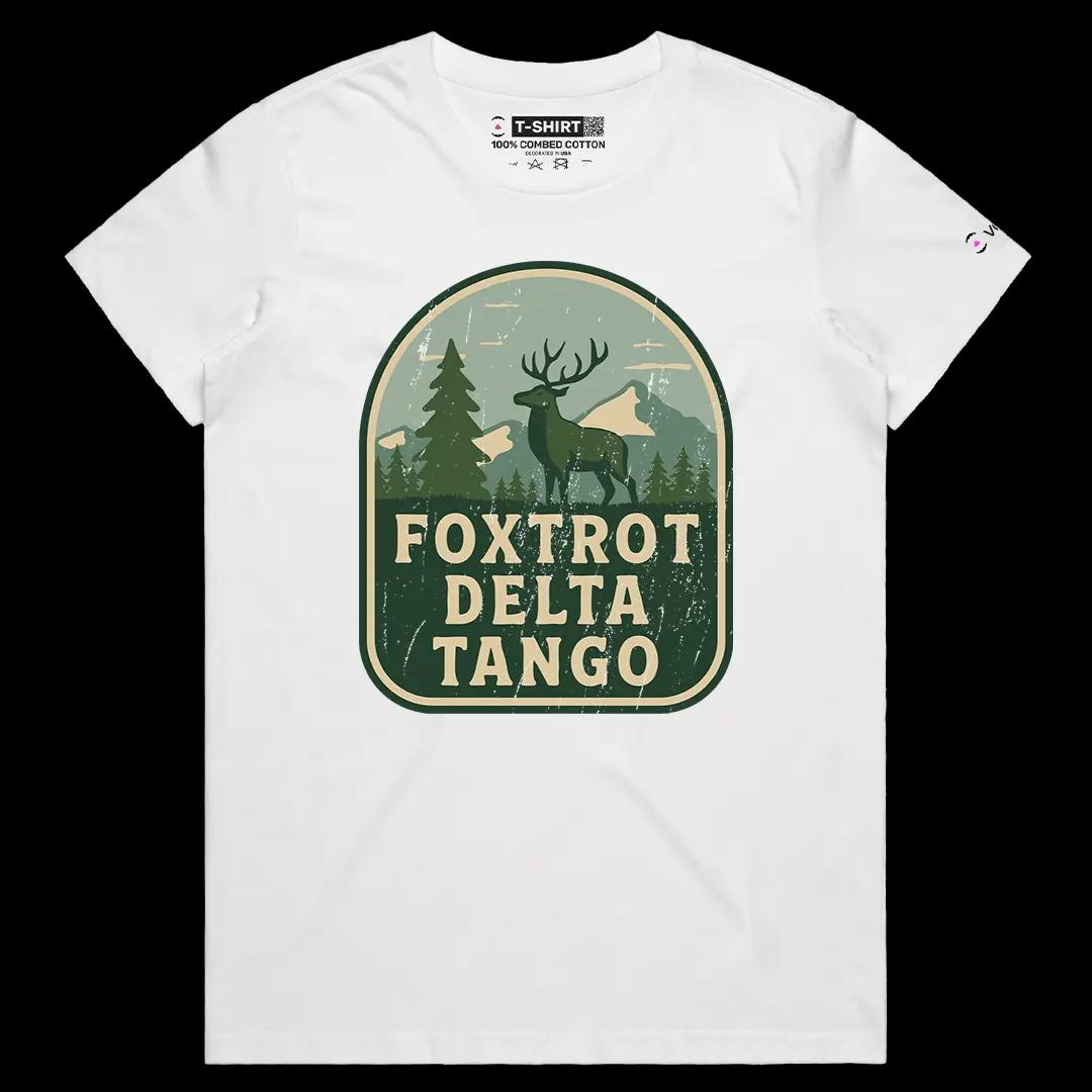 VOICEART White Female Regular Foxtrot Delta Tango Army Code Joke Funny Graphic Tee Short Sleeve Cotton T-Shirt Men and Women