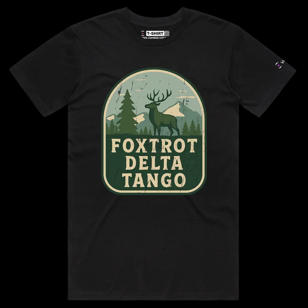 VOICEART Black Male Regular Foxtrot Delta Tango Army Code Joke Funny Graphic Tee Short Sleeve Cotton T-Shirt Men and Women