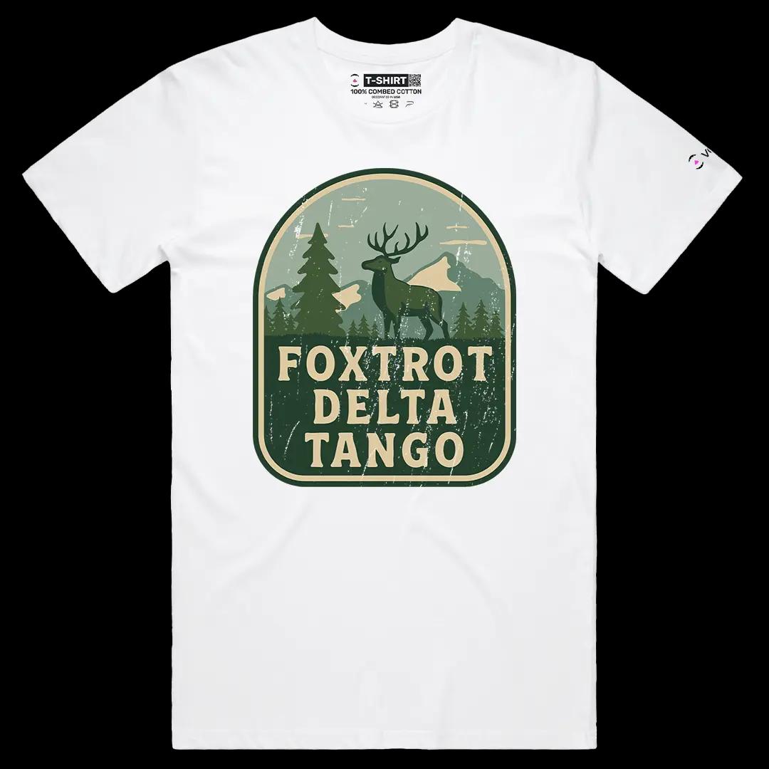 VOICEART White Male Regular Foxtrot Delta Tango Army Code Joke Funny Graphic Tee Short Sleeve Cotton T-Shirt Men and Women