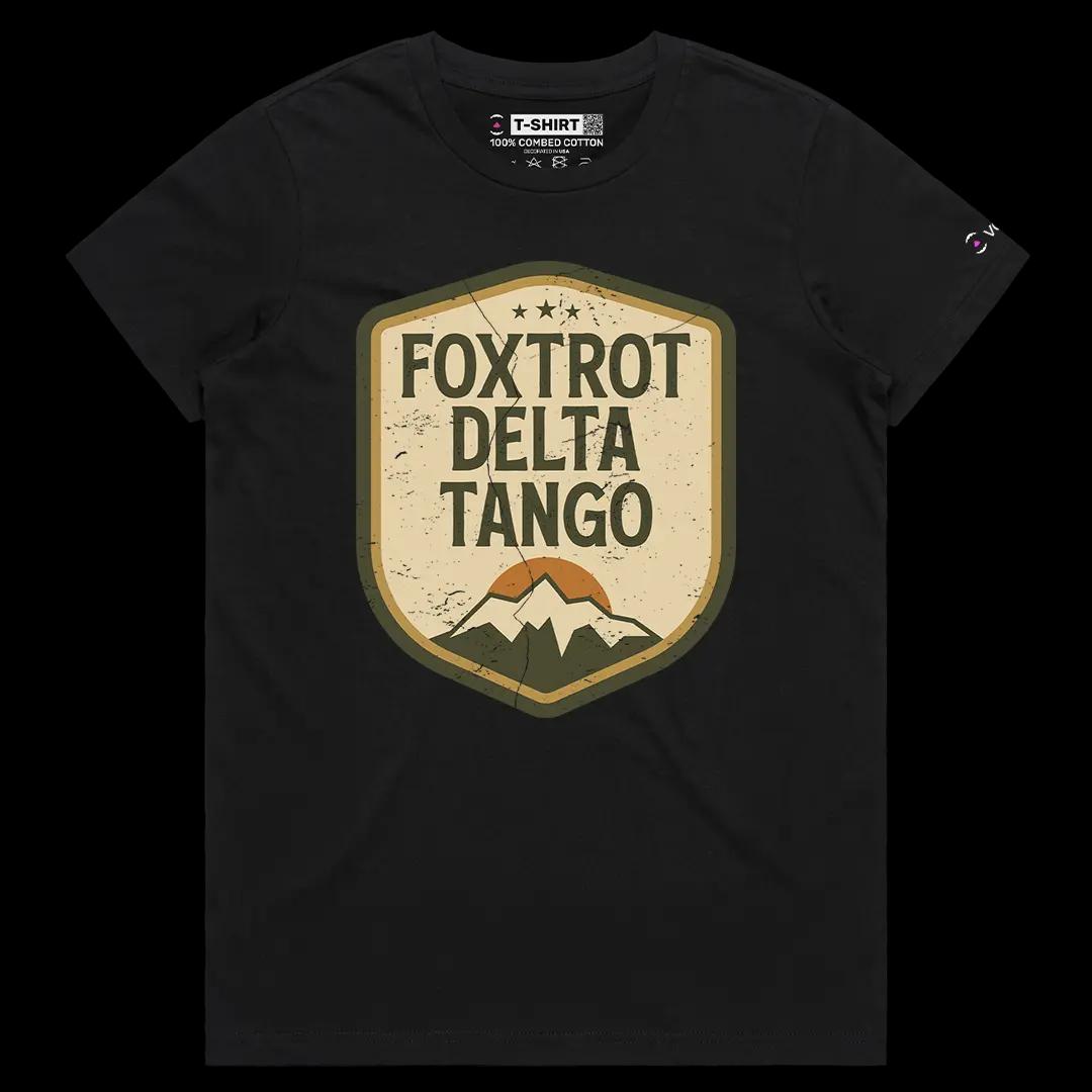 VOICEART Black Female Regular Foxtrot Delta Tango Army Code Humor Funny Graphic Tee Short Cotton T-Shirt for Men and Women