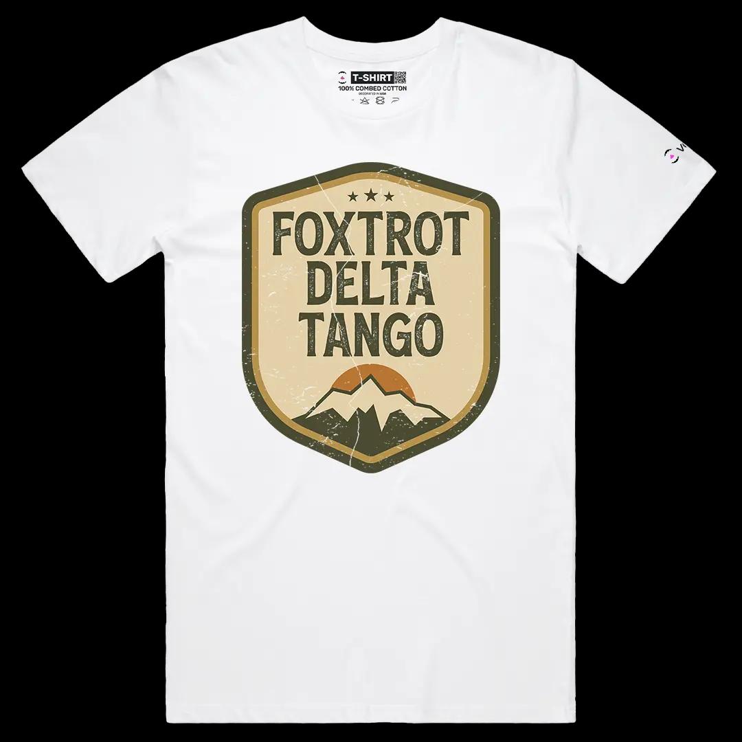 VOICEART White Male Regular Foxtrot Delta Tango Army Code Humor Funny Graphic Tee Short Cotton T-Shirt for Men and Women