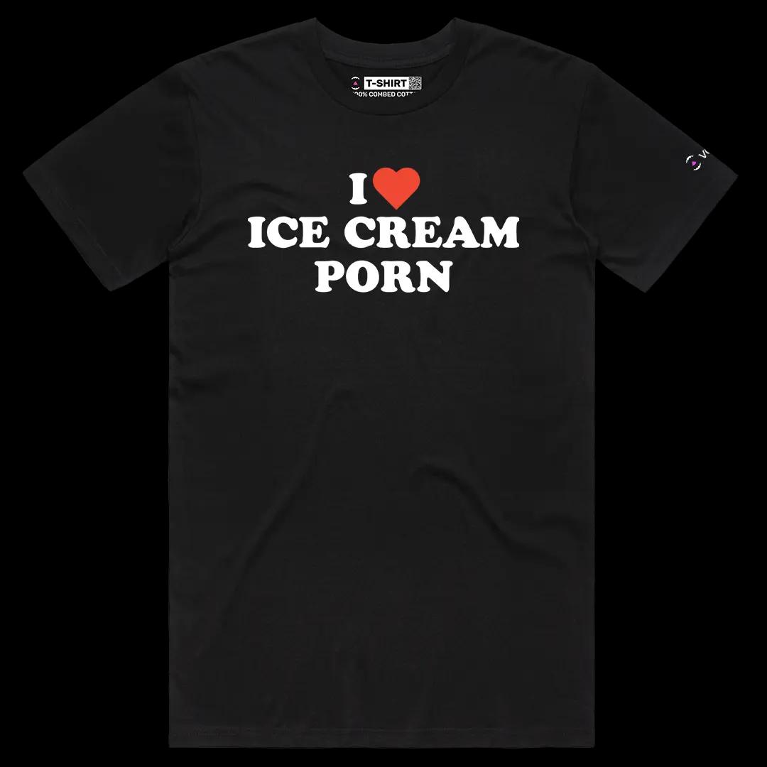 VOICEART Black Male Regular I Love Ice Cream Porn Funny Graphic Meme Tee Dark Humor Short Cotton T-Shirt for Men and Women