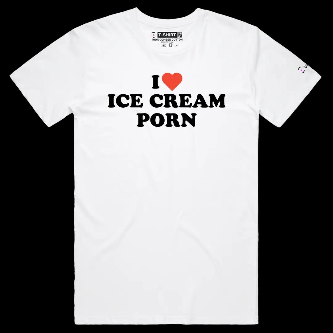 VOICEART White Male Regular I Love Ice Cream Porn Funny Graphic Meme Tee Dark Humor Short Cotton T-Shirt for Men and Women