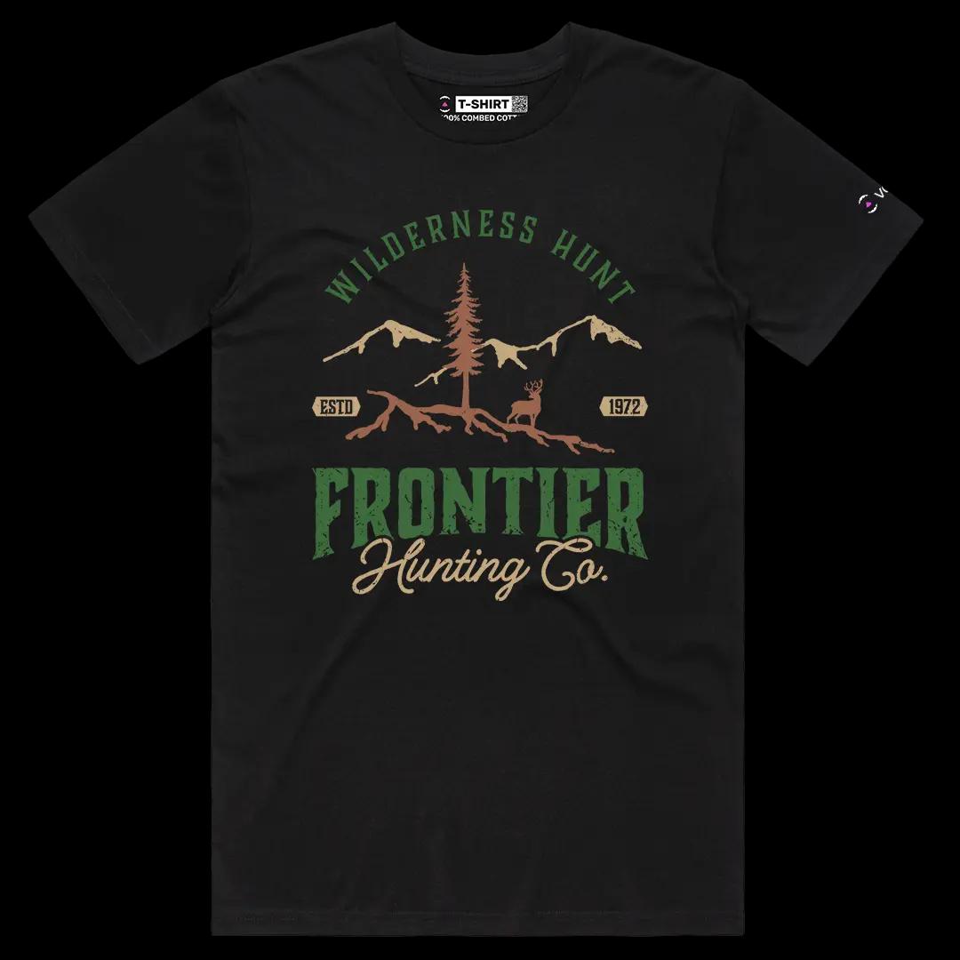 VOICEART Black Male Regular Frontier Hunting Nature Graphic Tee for Outdoor Adventures Short Sleeve Shirt for Men and Women