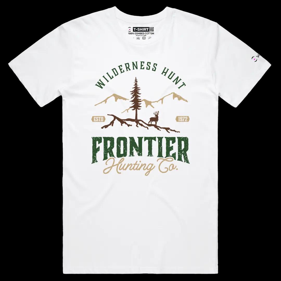 VOICEART White Male Regular Frontier Hunting Nature Graphic Tee for Outdoor Adventures Short Sleeve Shirt for Men and Women