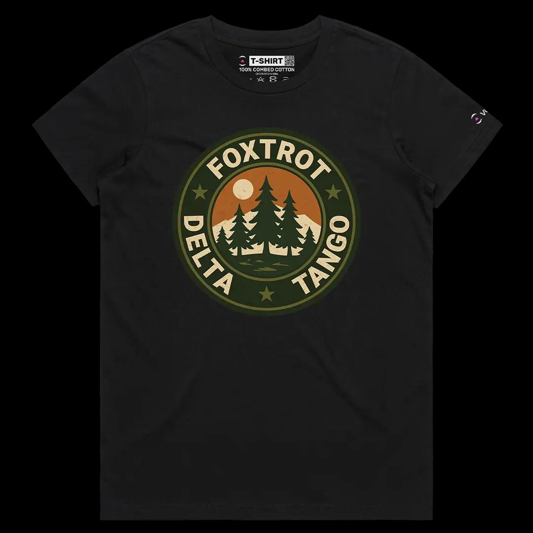 VOICEART Black Female Regular Foxtrot Delta Tango Army Codes Graphic Tee Play on Words Short Sleeve T-Shirt for Men and Women