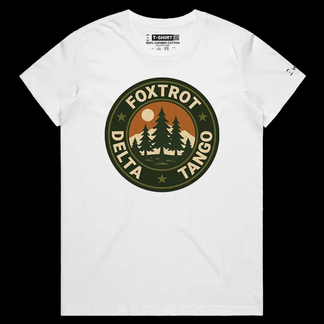 VOICEART White Female Regular Foxtrot Delta Tango Army Codes Graphic Tee Play on Words Short Sleeve T-Shirt for Men and Women