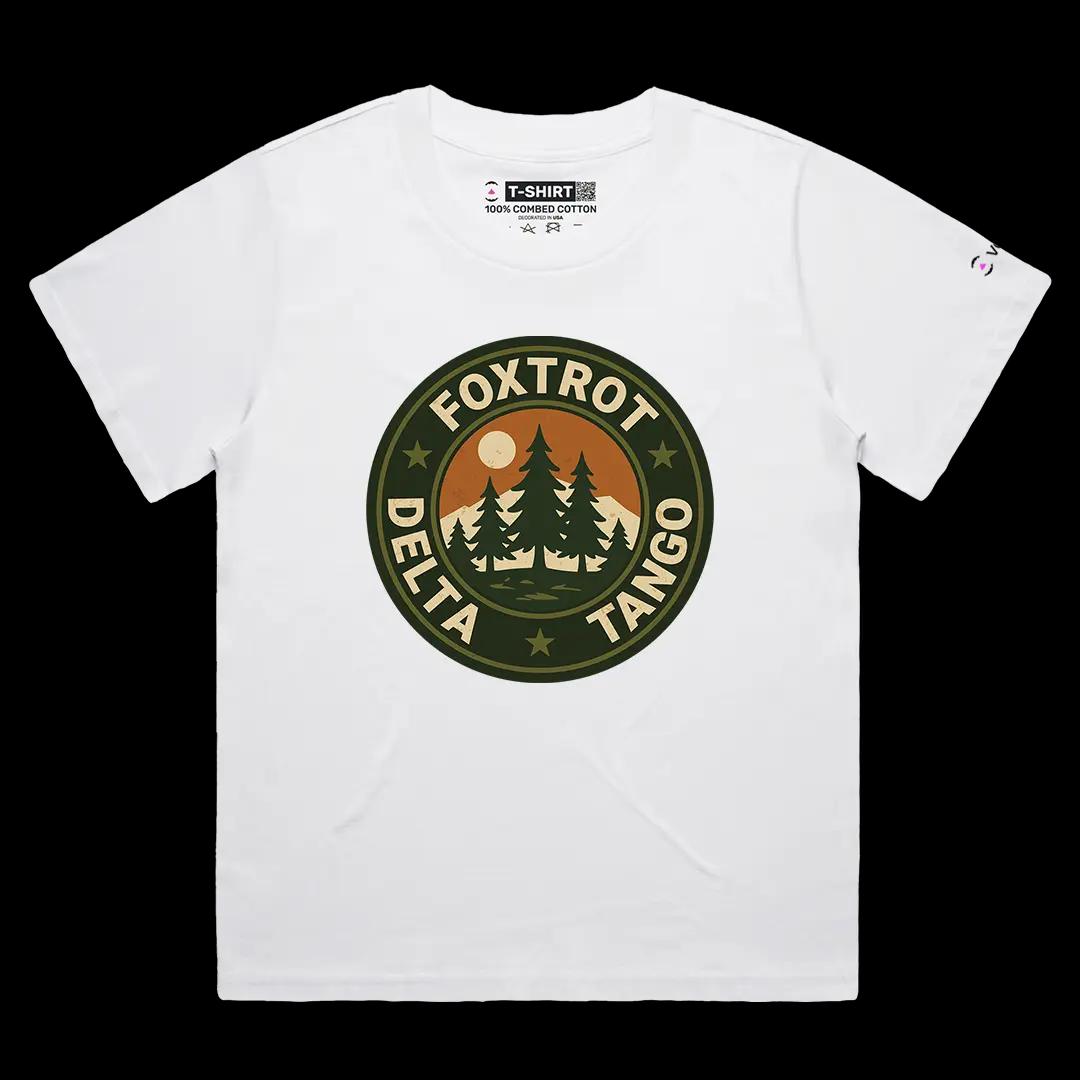 VOICEART White Female Loose Foxtrot Delta Tango Army Codes Graphic Tee Play on Words Short Sleeve T-Shirt for Men and Women