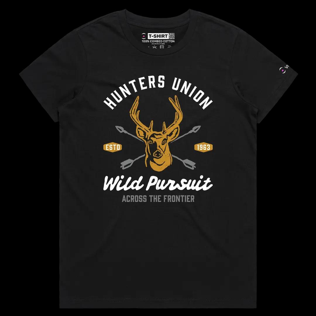 VOICEART Black Female Regular Wild Pursuit Nature Graphic Tee for Outdoor Adventures Short Sleeve T-Shirt for Men and Women