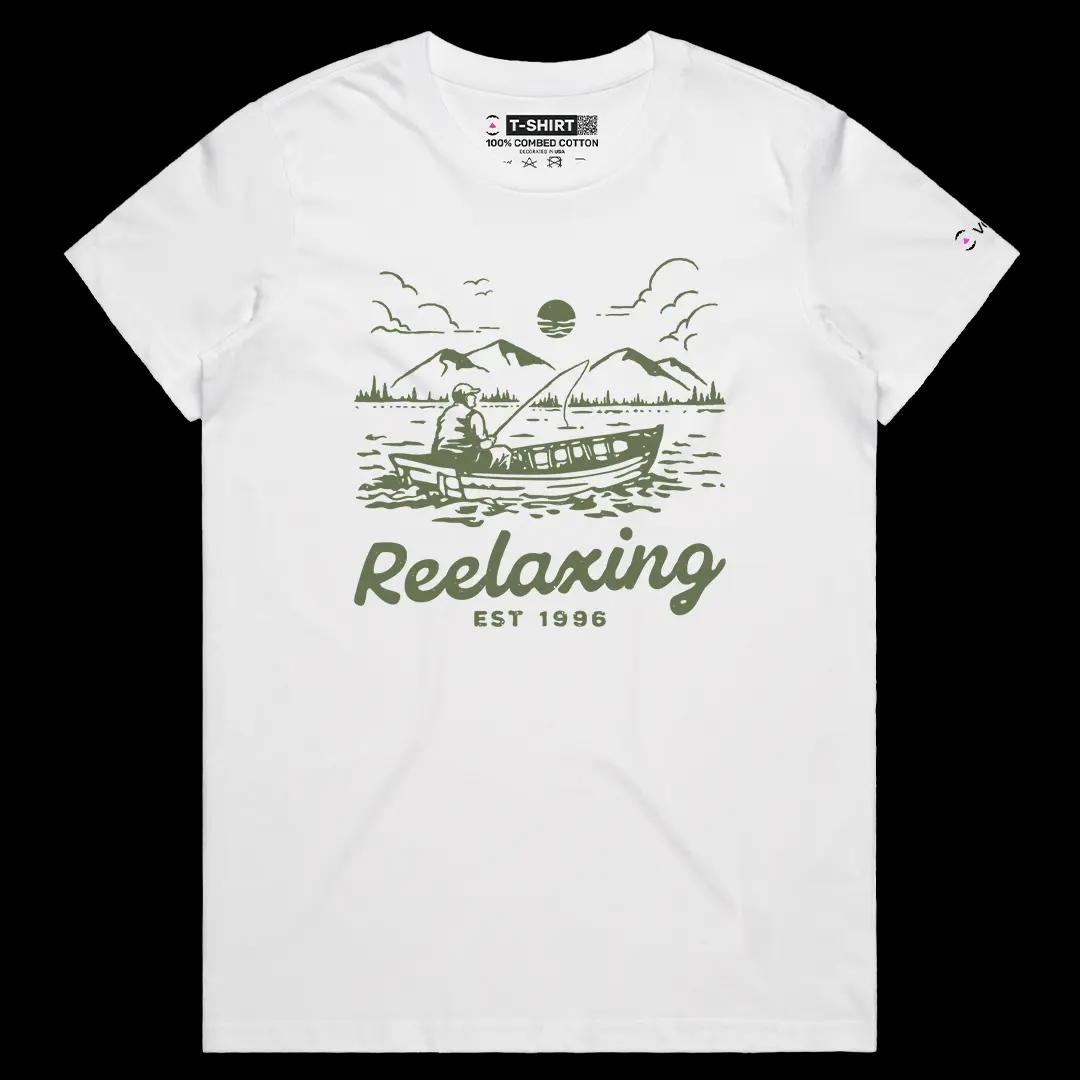 VOICEART White Female Regular Fisherman Relaxing Elegant Graphic Tee for Fishing Lovers Short Sleeve Shirt for Men and Women