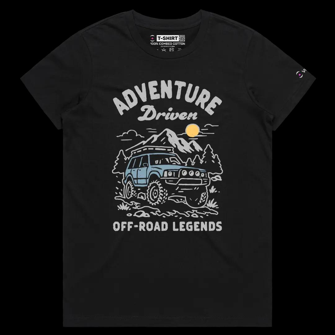 VOICEART Black Female Regular Off Road Legends Lifestyle Graphic Tee for Outdoor Adventures Short T-Shirt for Men and Women