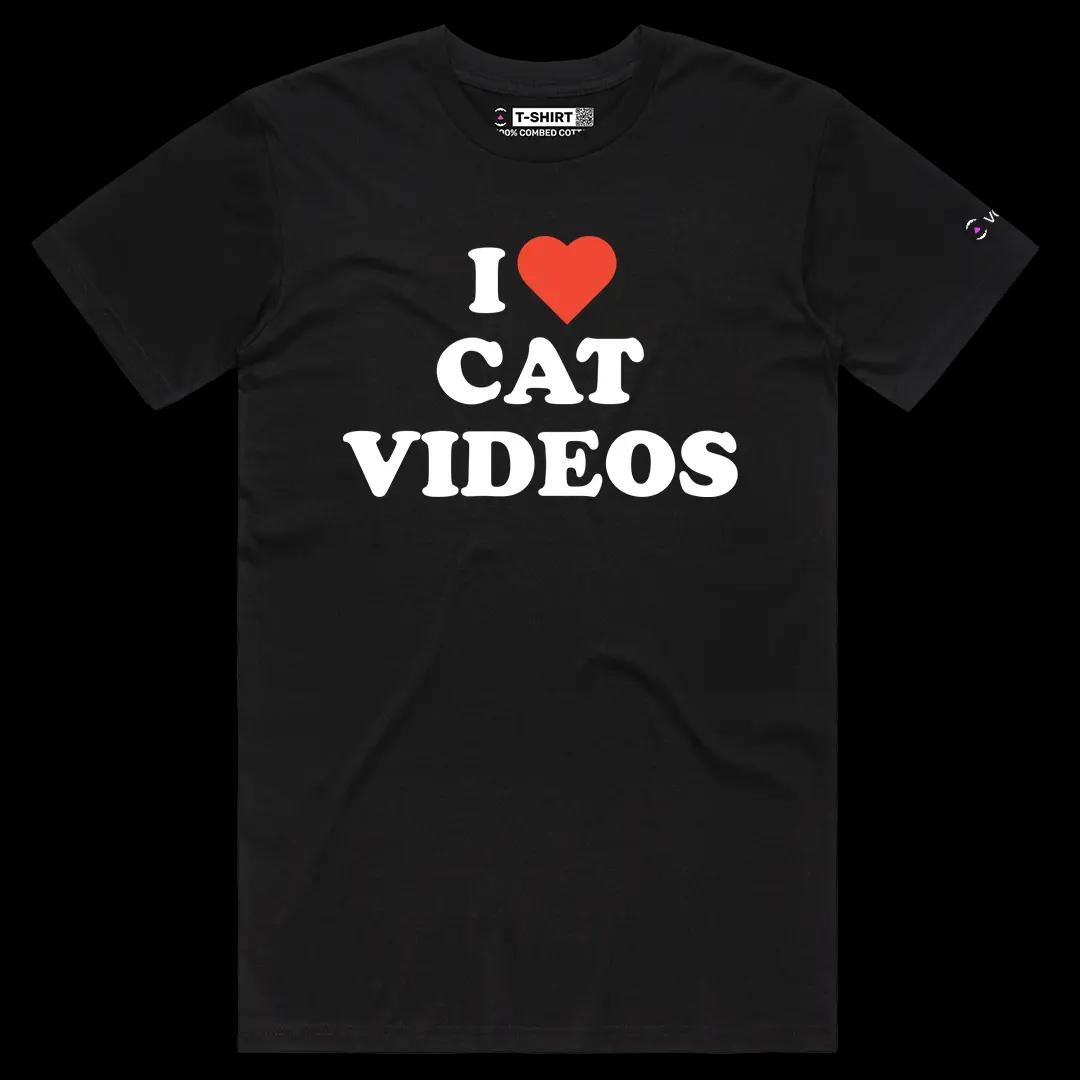 VOICEART Black Male Regular I Love Cat Videos Funny Graphic Premium T-Shirt for Cat Lovers Short T-Shirt for Men and Women