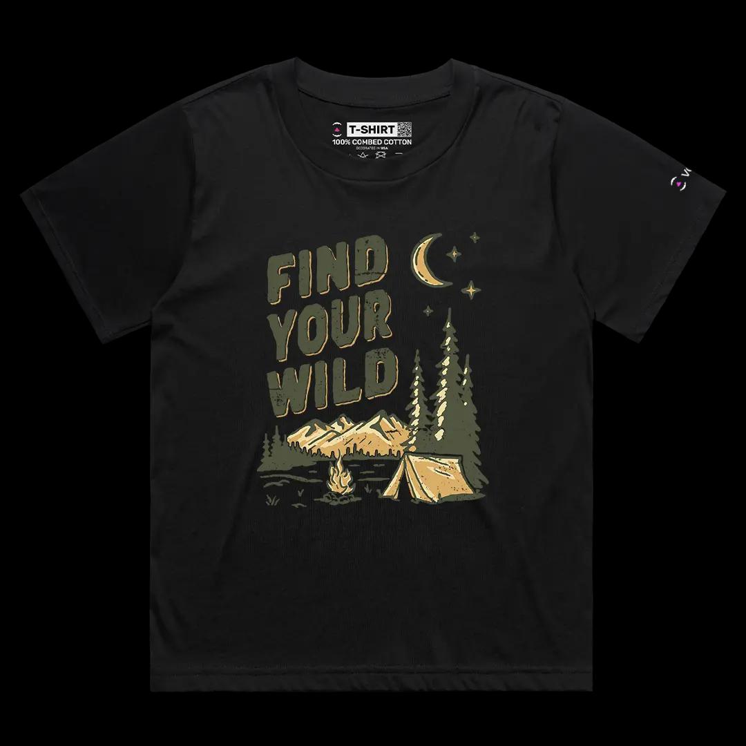 VOICEART Black Female Loose Find Your Wild Camping Graphic Tee for Outdoor Adventures Short Sleeve TShirt for Men and Women