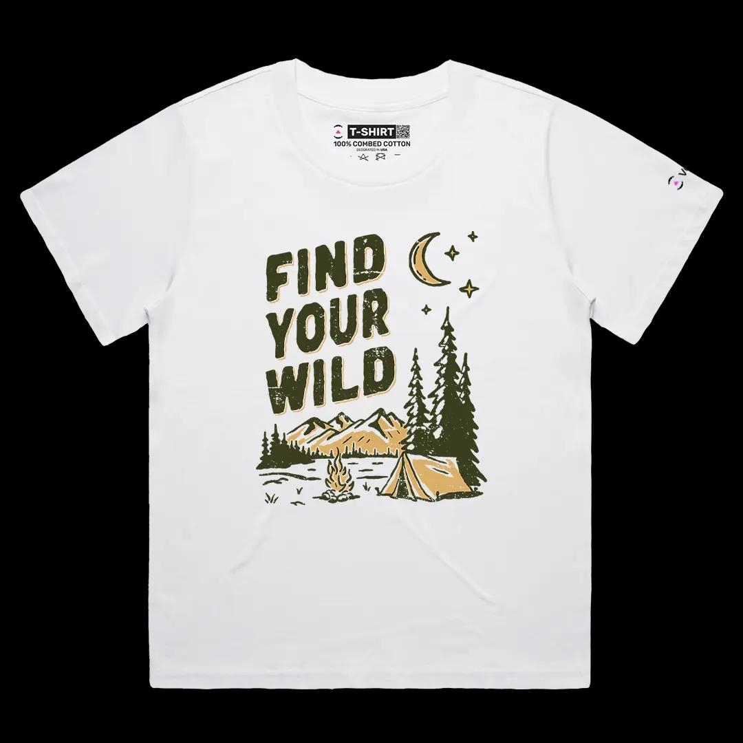 VOICEART White Female Loose Find Your Wild Camping Graphic Tee for Outdoor Adventures Short Sleeve TShirt for Men and Women