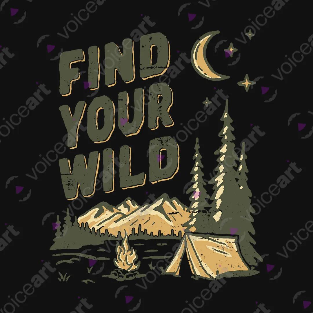 VOICEART White Watermark Find Your Wild Camping Graphic Tee for Outdoor Adventures Short Sleeve TShirt for Men and Women