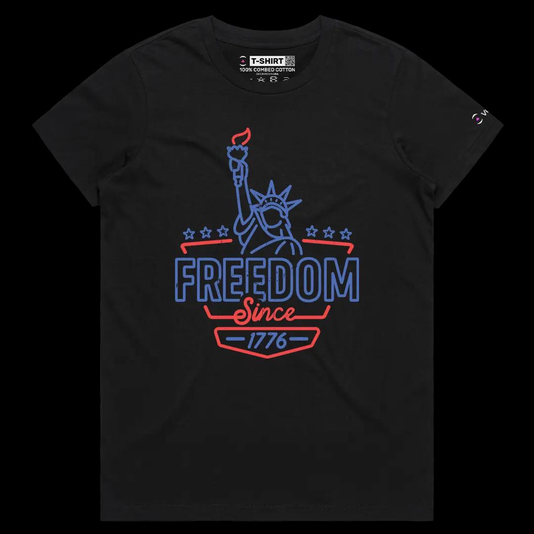 VOICEART Black Female Regular Freedom Lady Liberty Patriotic Graphic Tee for US Holidays Short Sleeve Shirt for Men and Women