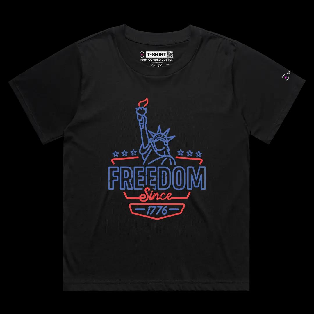 VOICEART Black Female Loose Freedom Lady Liberty Patriotic Graphic Tee for US Holidays Short Sleeve Shirt for Men and Women